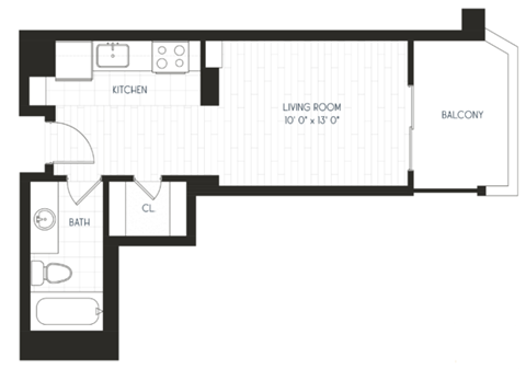 a floor plan of a unit with a bedroom and a living room